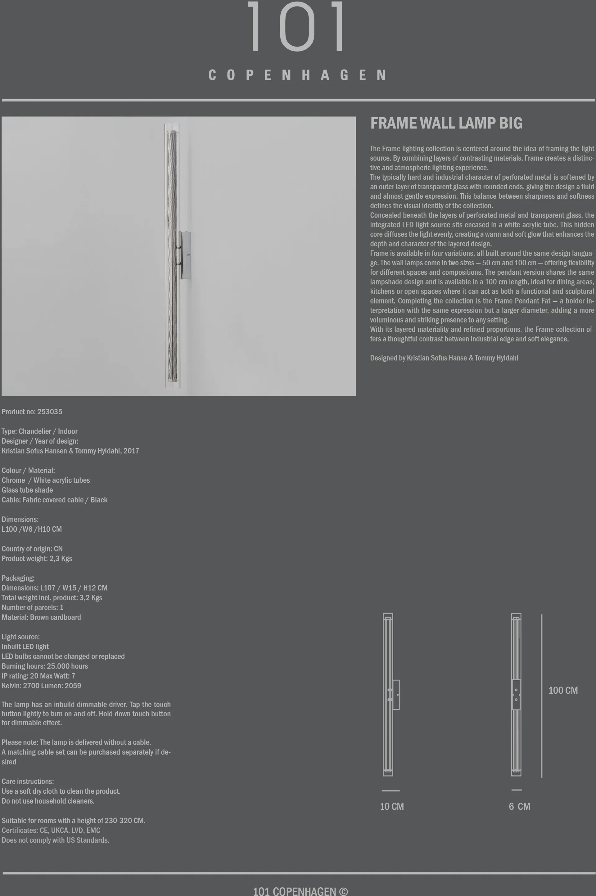 Frame vegglampe big, Chrome 101 Copenhagen