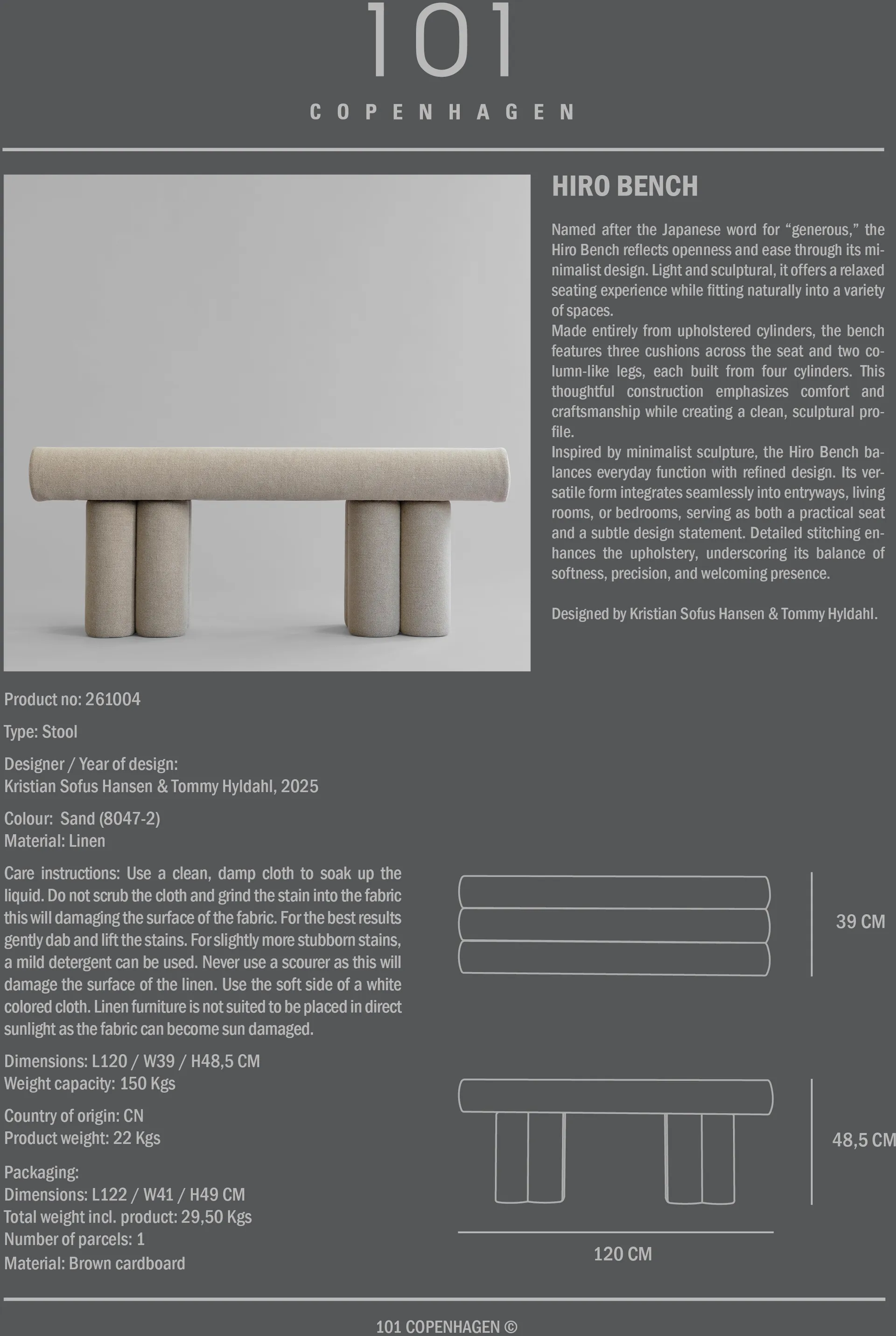 Hiro sittebenk, Linen 101 Copenhagen