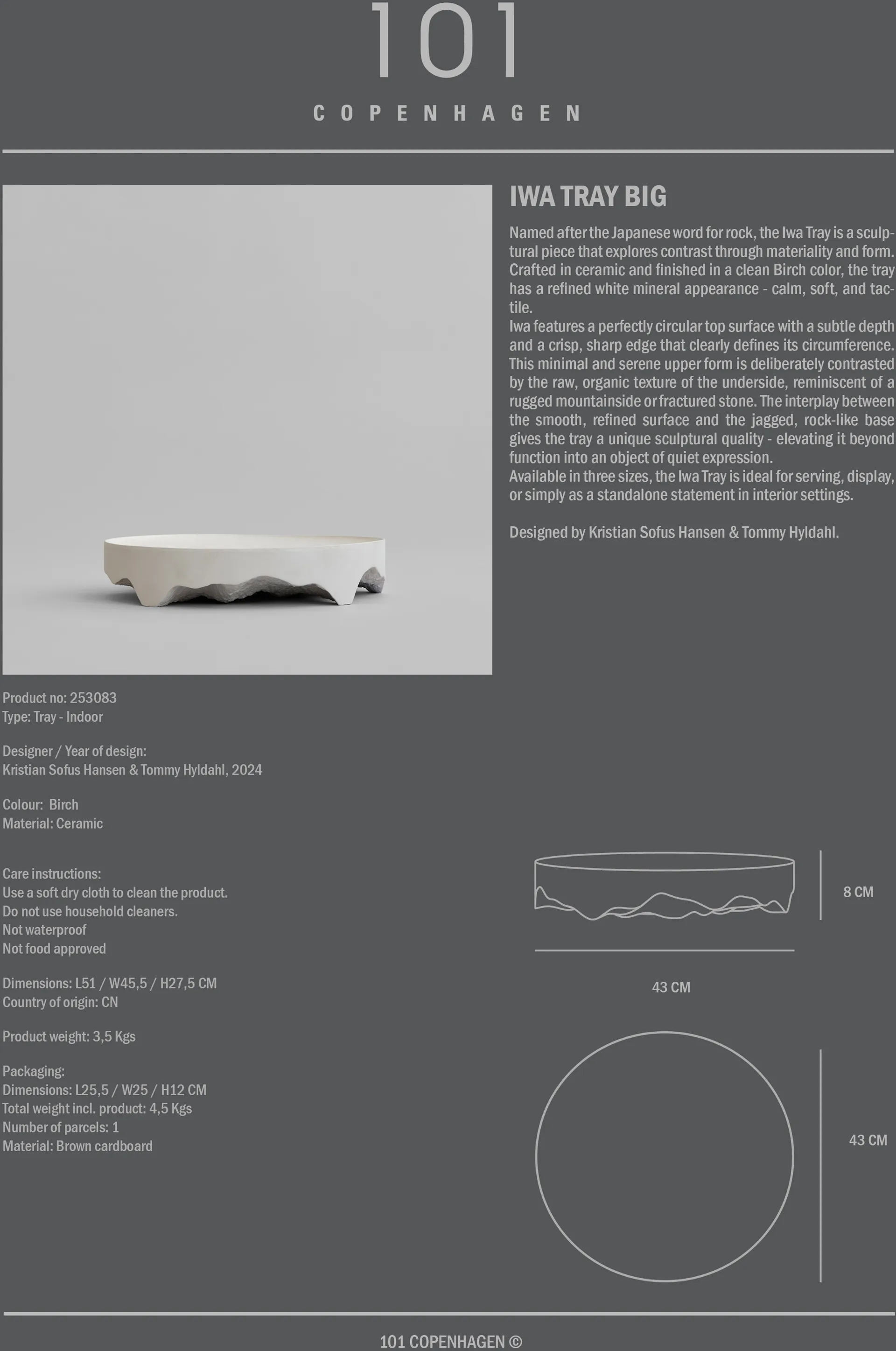 Iwa dekorasjonsbrett, Birch, Ø43 101 Copenhagen