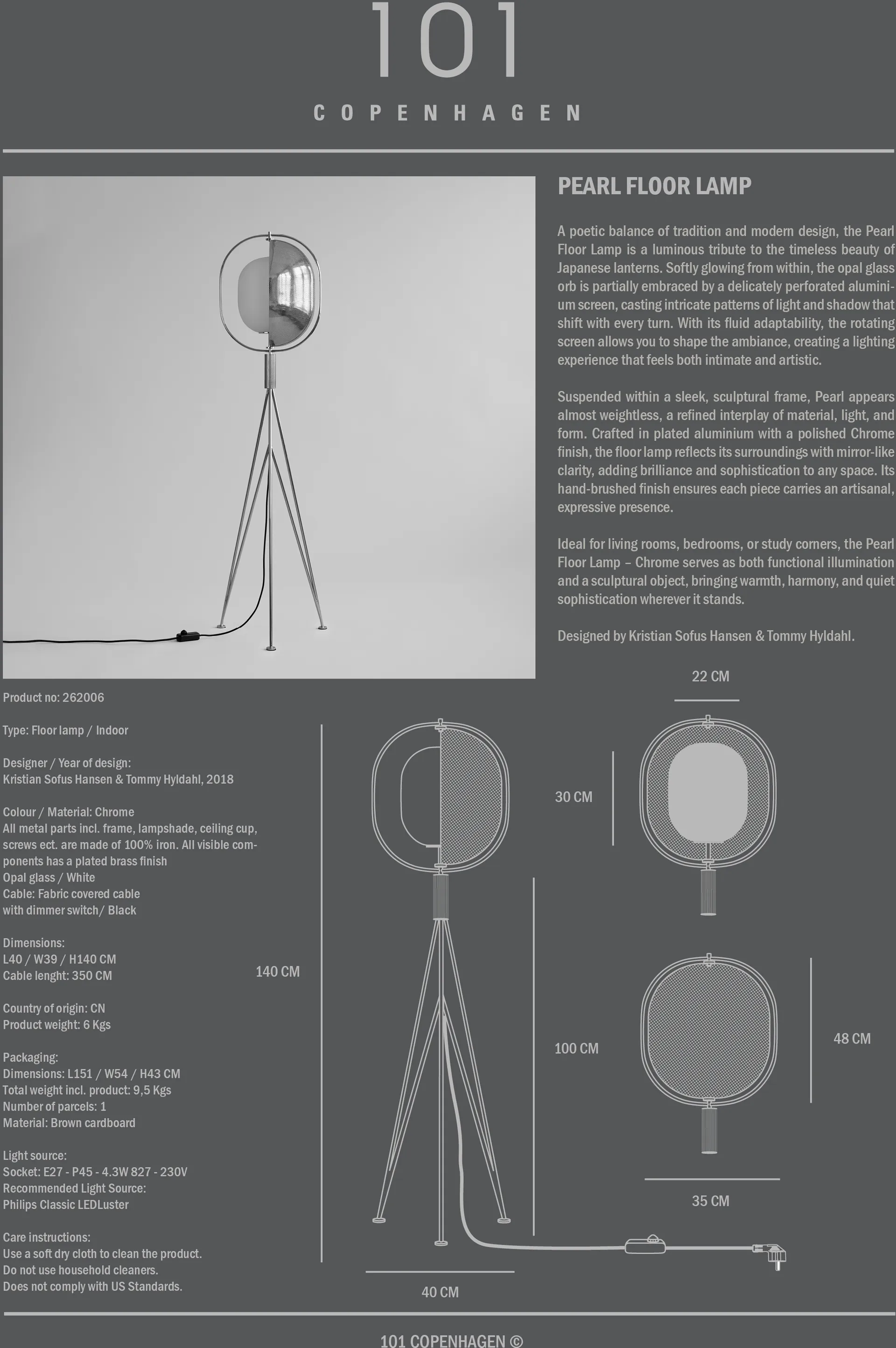 Pearl gulvlampe, Chrome 101 Copenhagen