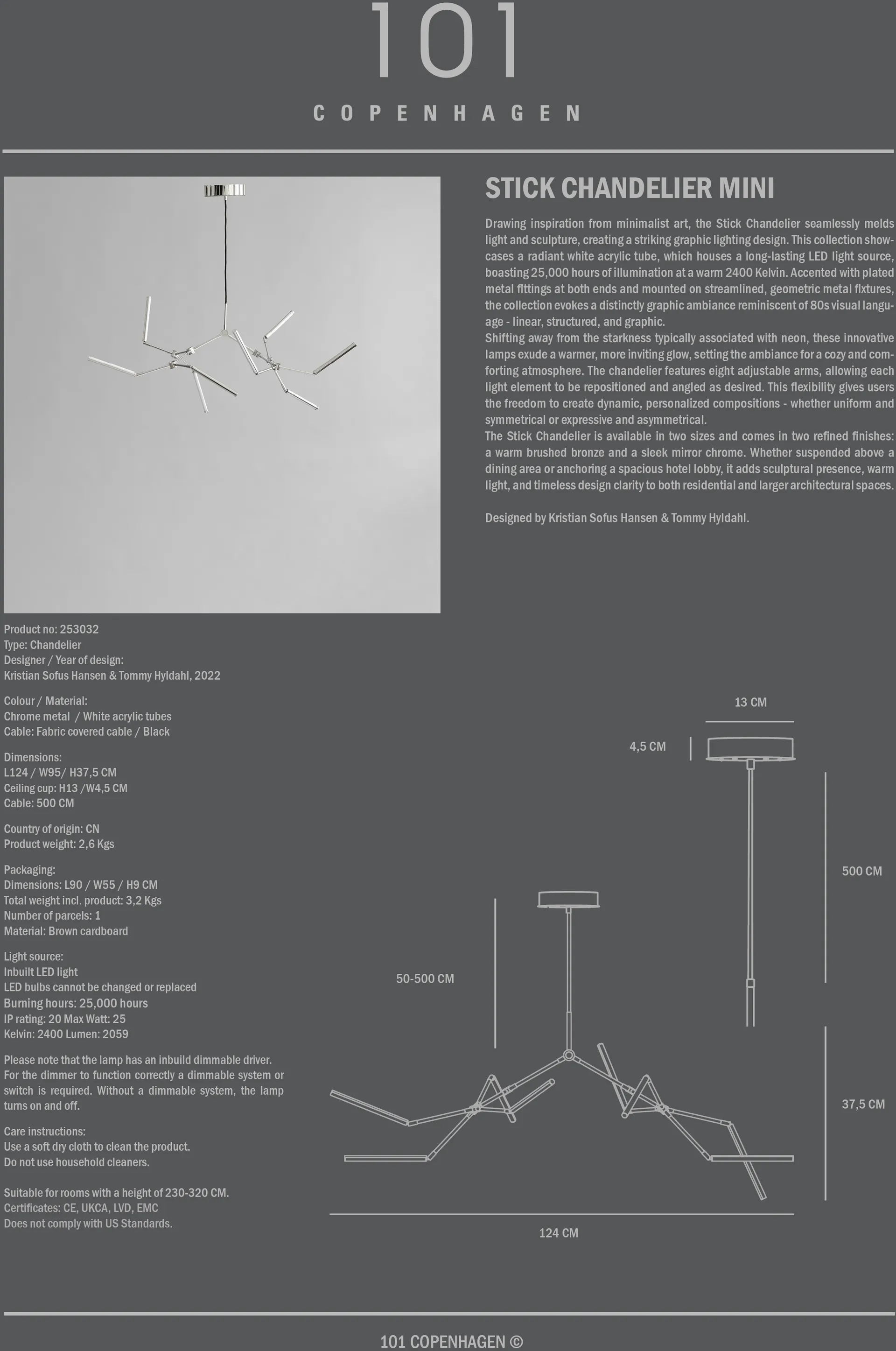 Stick chandelier takkrone mini, Chrome 101 Copenhagen