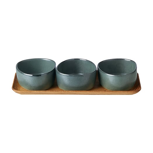 Aida Raw Organic skålsett med trebrett Northern Green