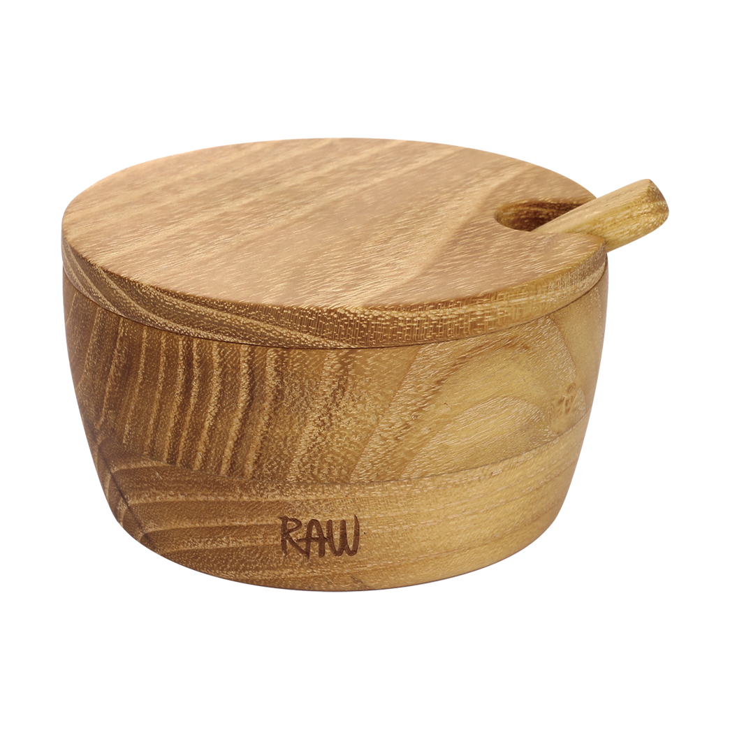 Aida - RAW Teak saltkar med lokk og skje 4 cm
