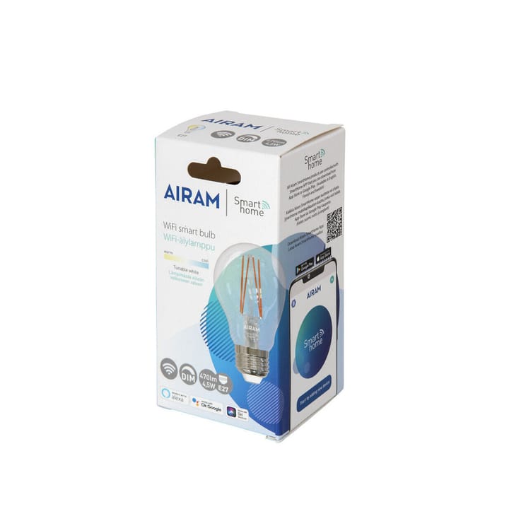 Airam Smarte Hjem Filament LED normal lyspære, klar E27, 5W Airam