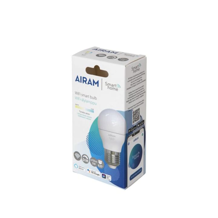 Airam Smarte Hjem LED globe lyspære, hvit E27, 5W Airam