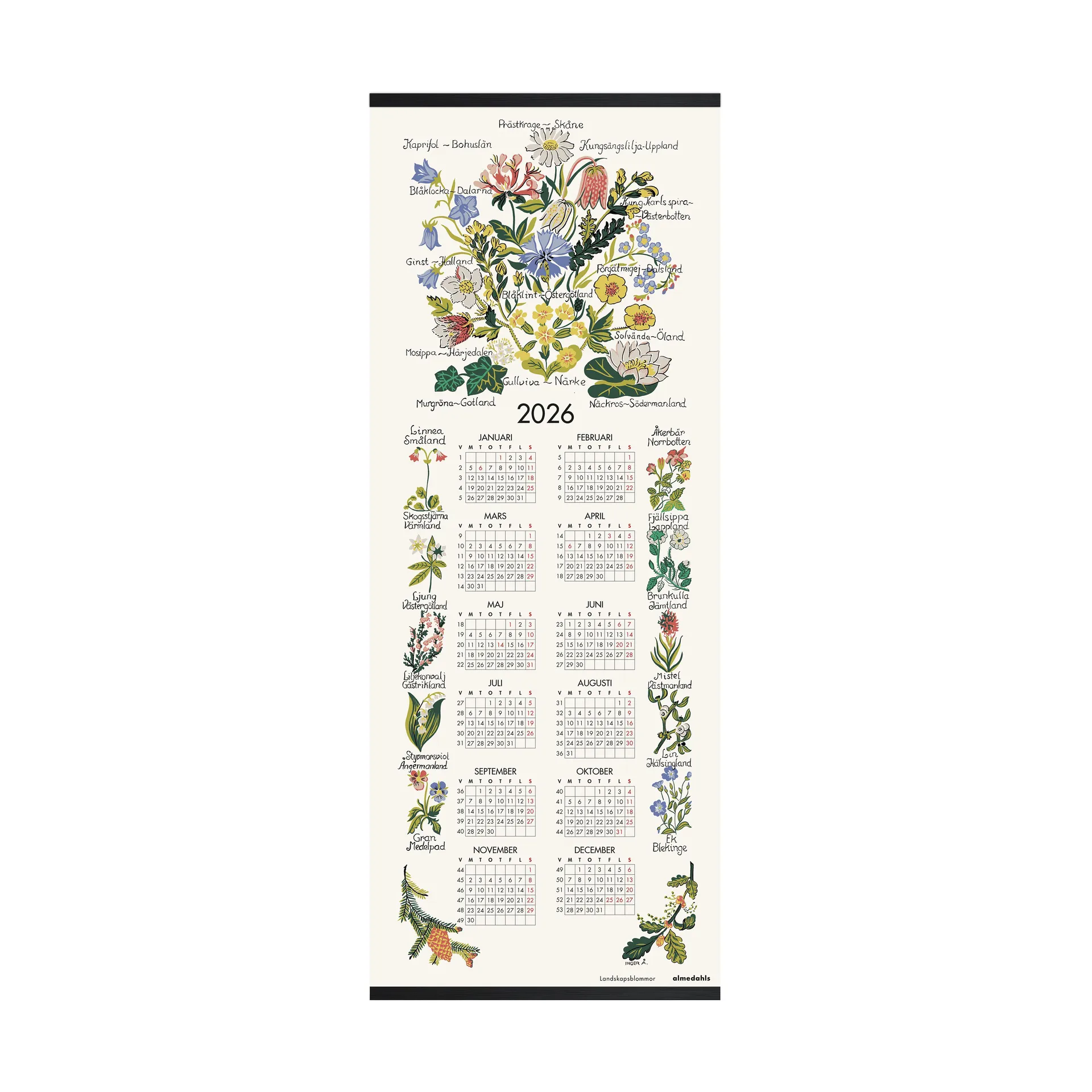 Landskapsblomster kalender 2026, 35x90 cm Almedahls