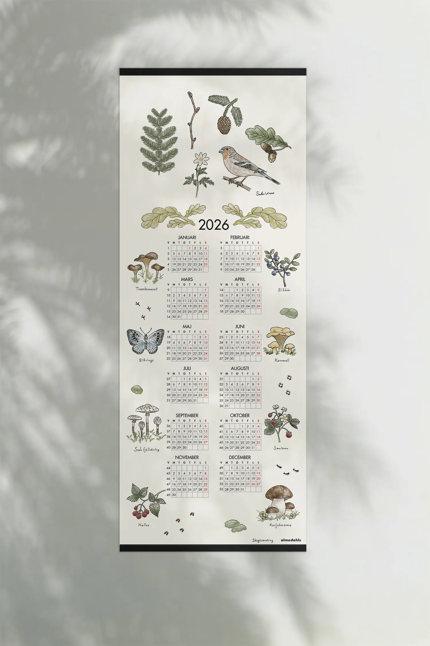 Skogsvandring kalender 2026, 35x90 cm Almedahls