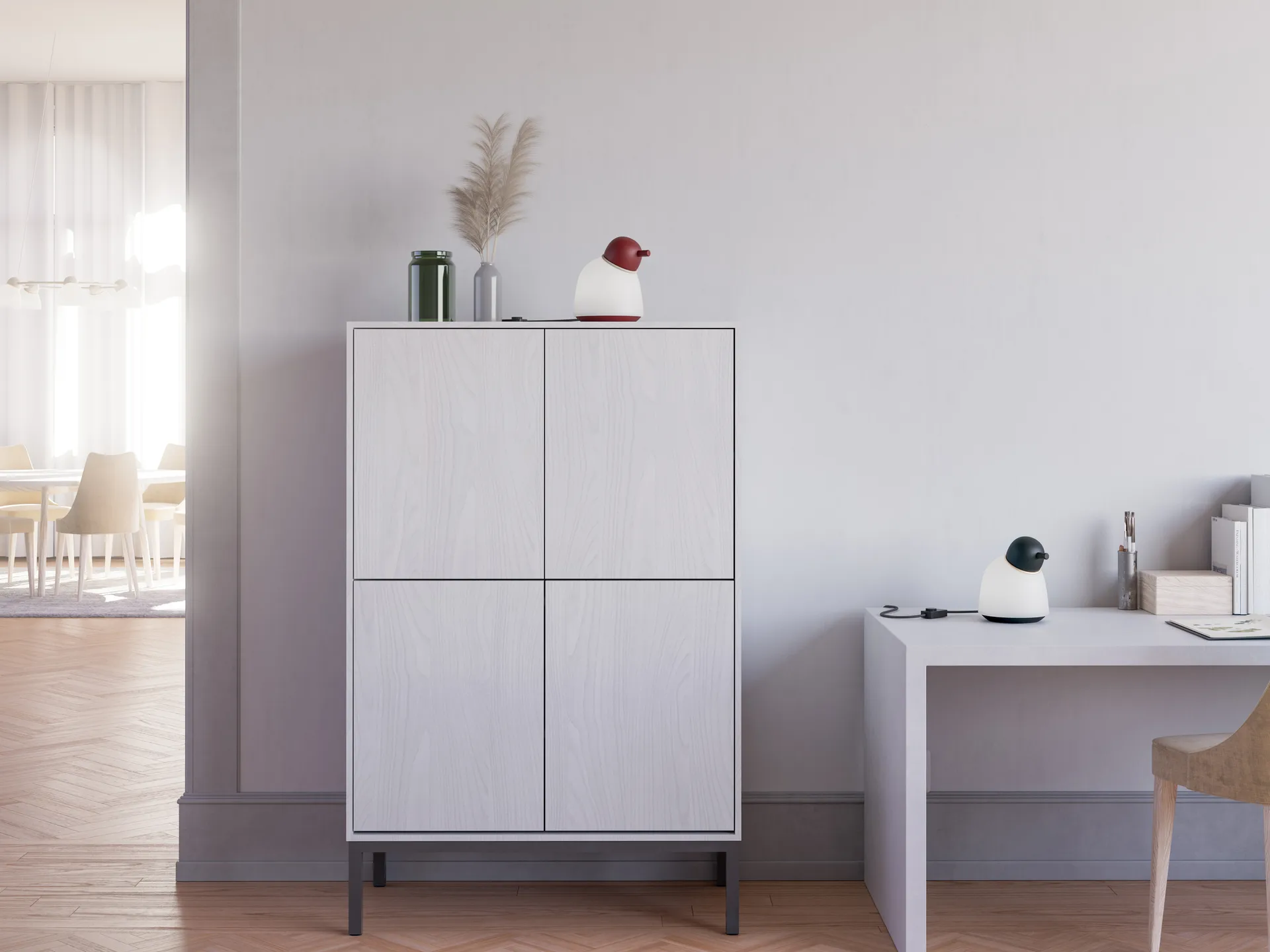 Bird bordlampe 21,5 cm, Mørkerød-sand-opalglass Belid