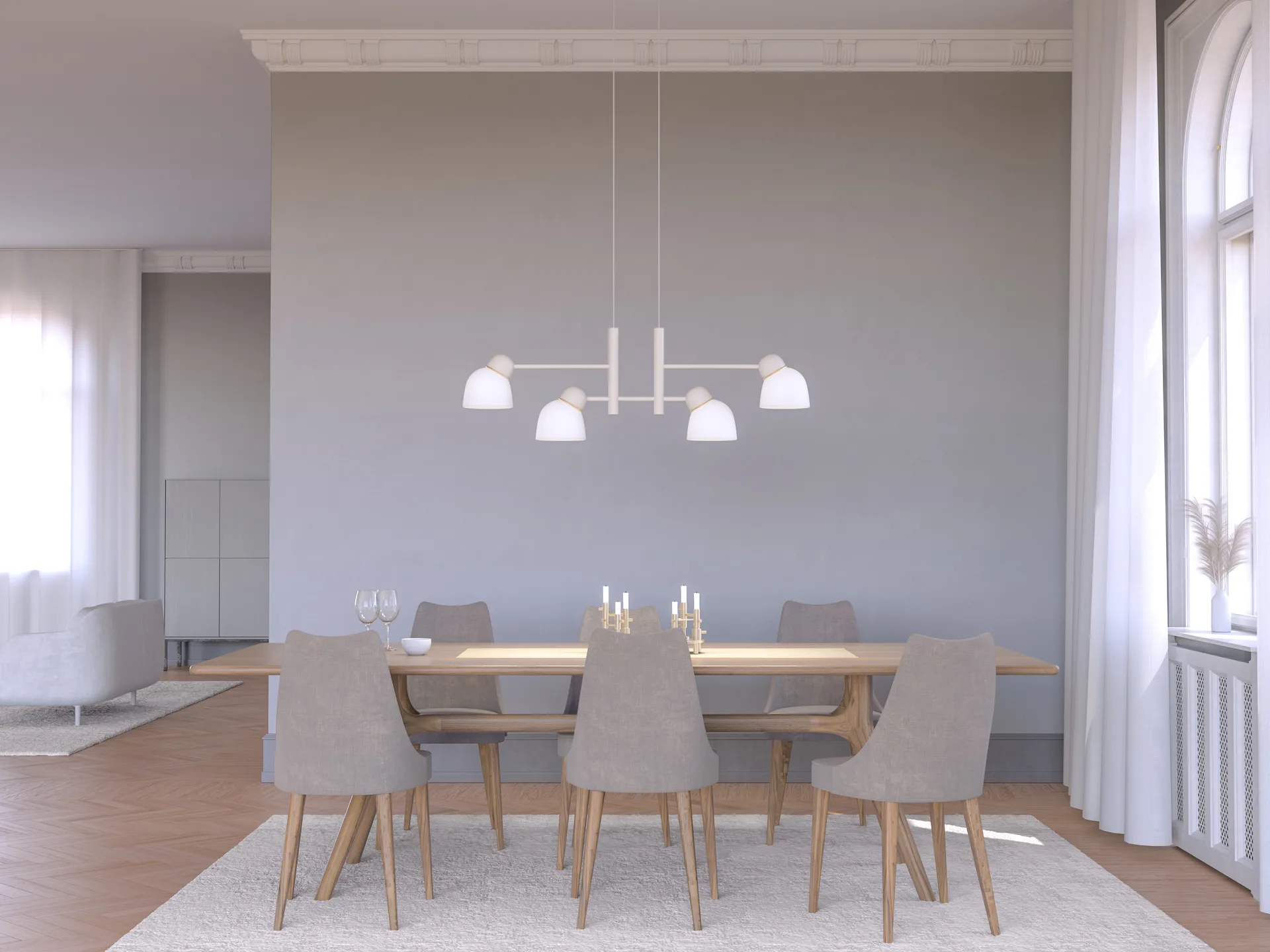 Bird pendel 119,3 cm, Sand-messing-opalglass Belid