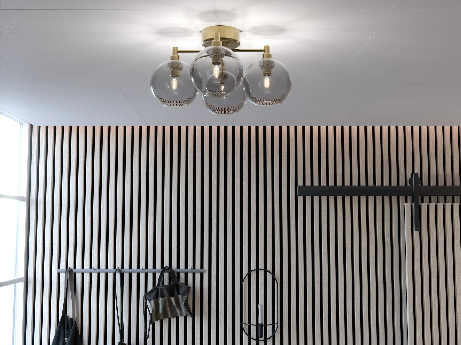 Gloria plafond, Messing-røykfarget glass Belid