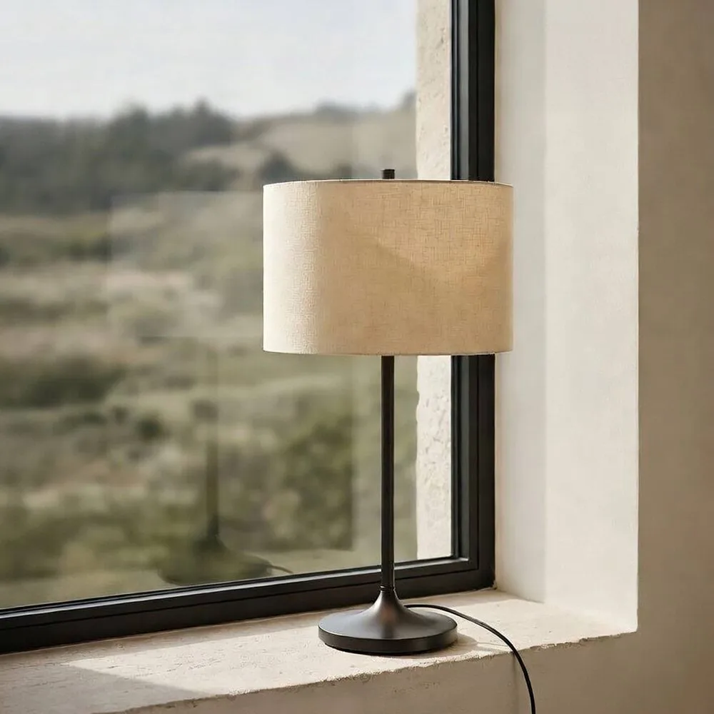 Soft bordlampe, Lin natur-metallic bronse, Ø34x64 cm Belid