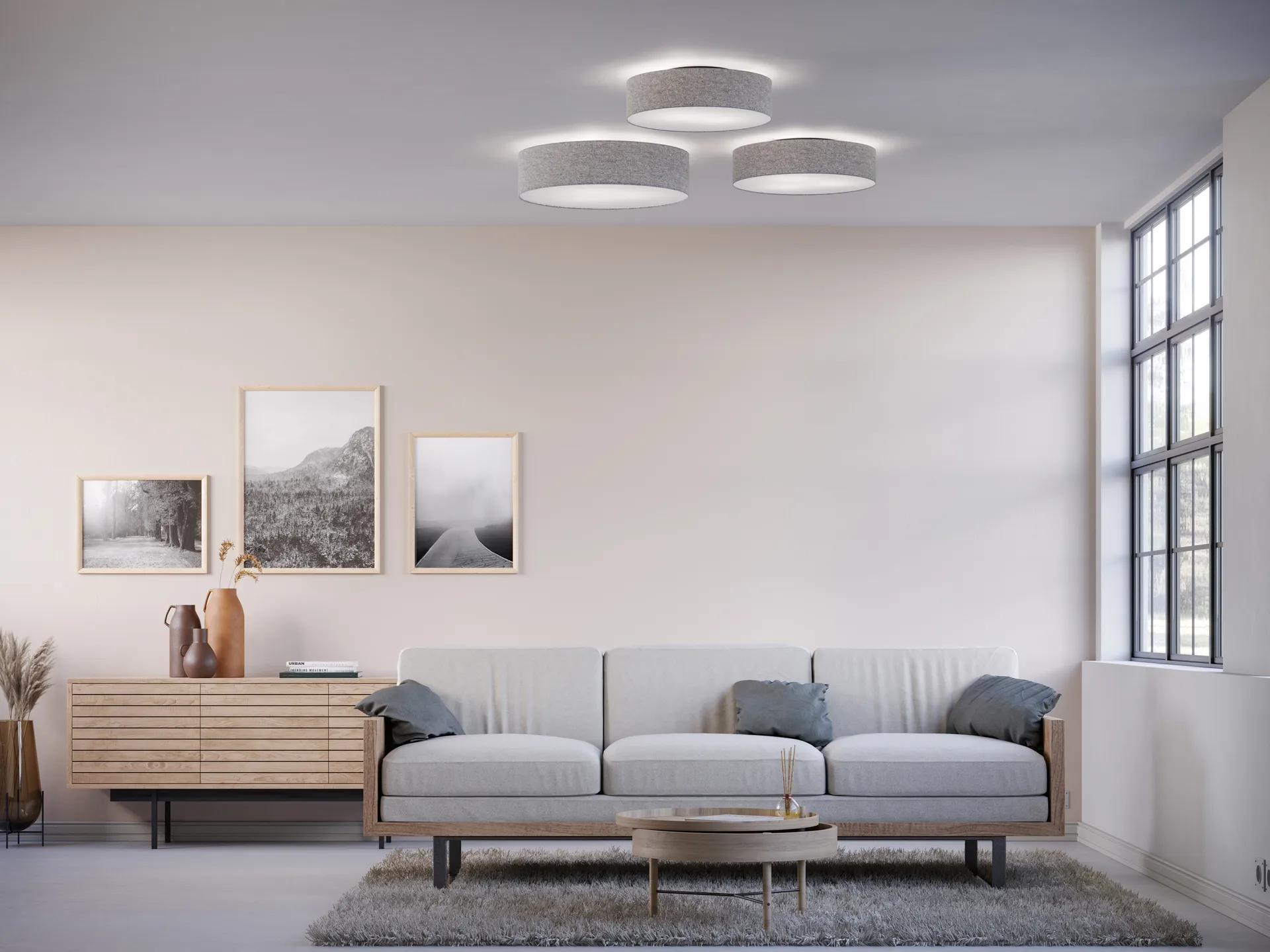 Soft takplafond Ø 44 cm, Grå ull Belid