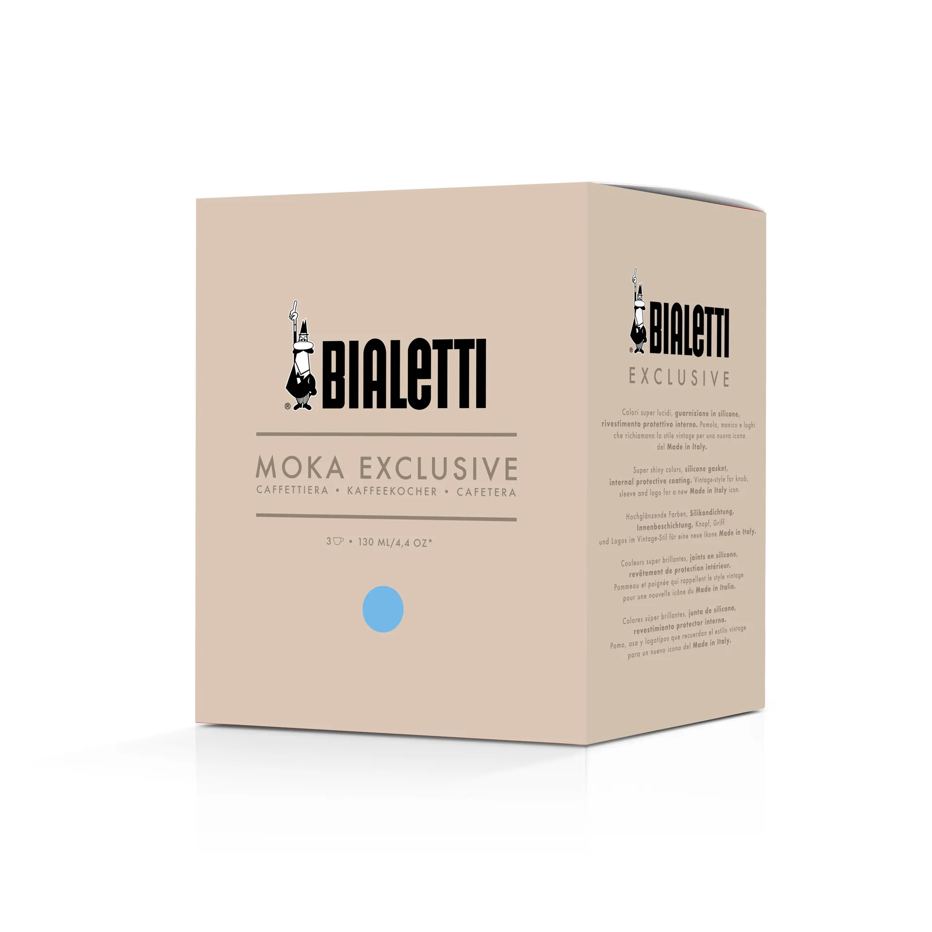 Bialetti eksklusiv mokkakanne, Lyseblå, 3 kopper Bialetti