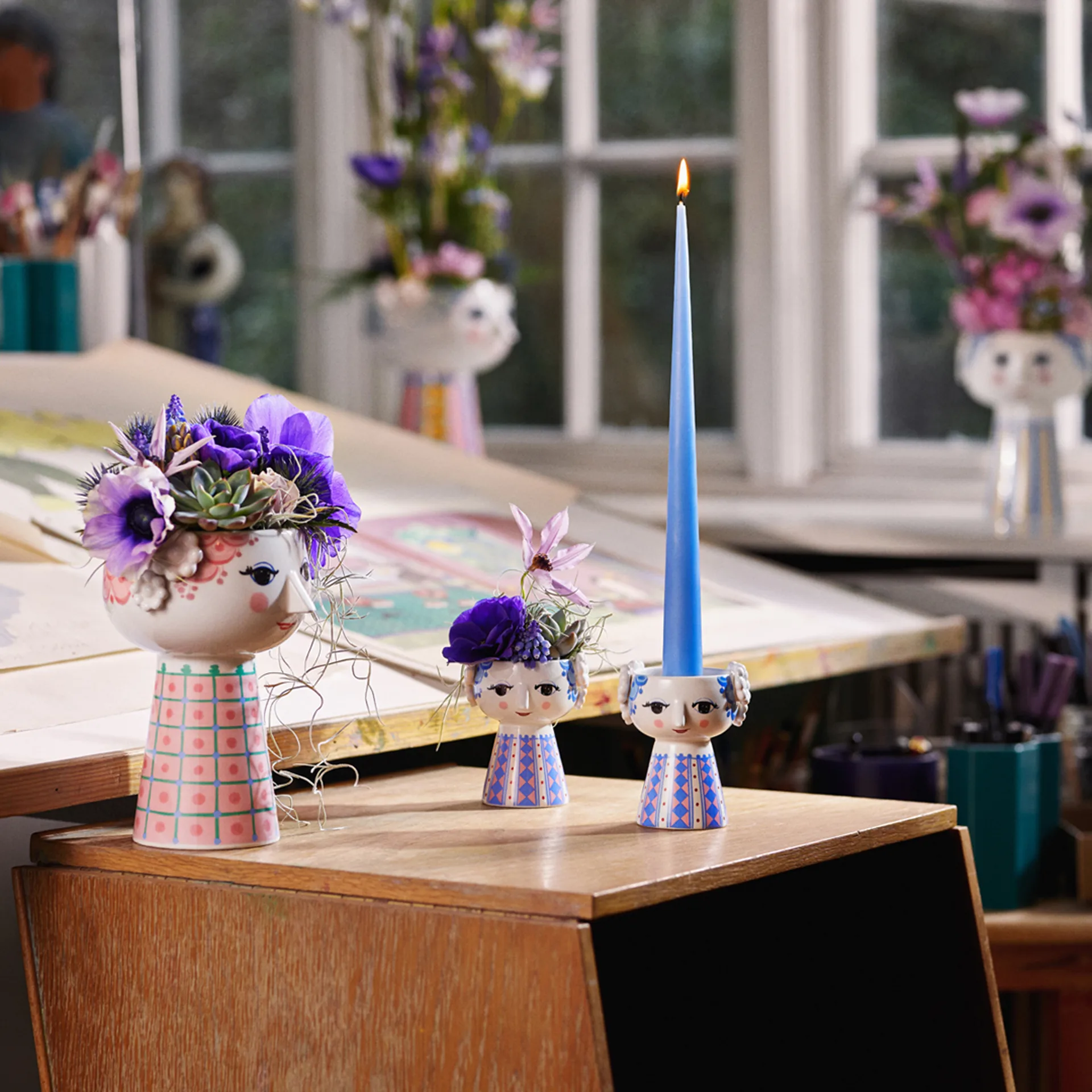 Eva lysestake 9,5 cm, Mørkeblå Bjørn Wiinblad