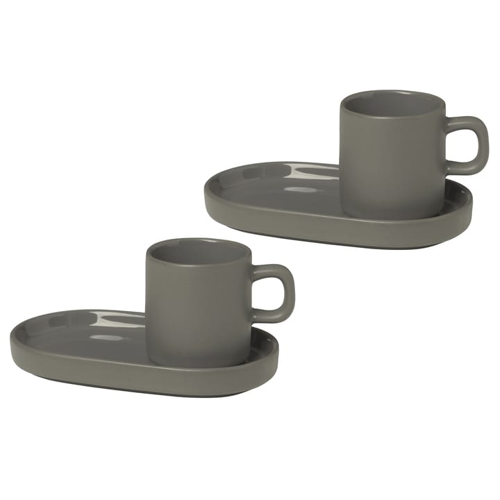 Pilar espressokopp med fat 2-stk. - Pewter - Blomus