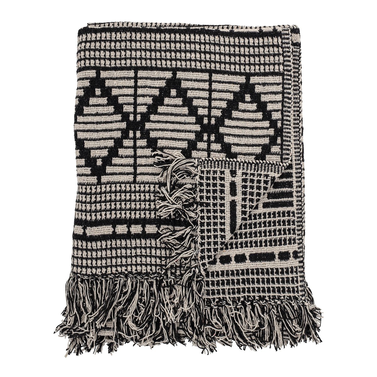 Bloomingville Bloomingville pledd resirkulert bomull 130x160 cm Svart