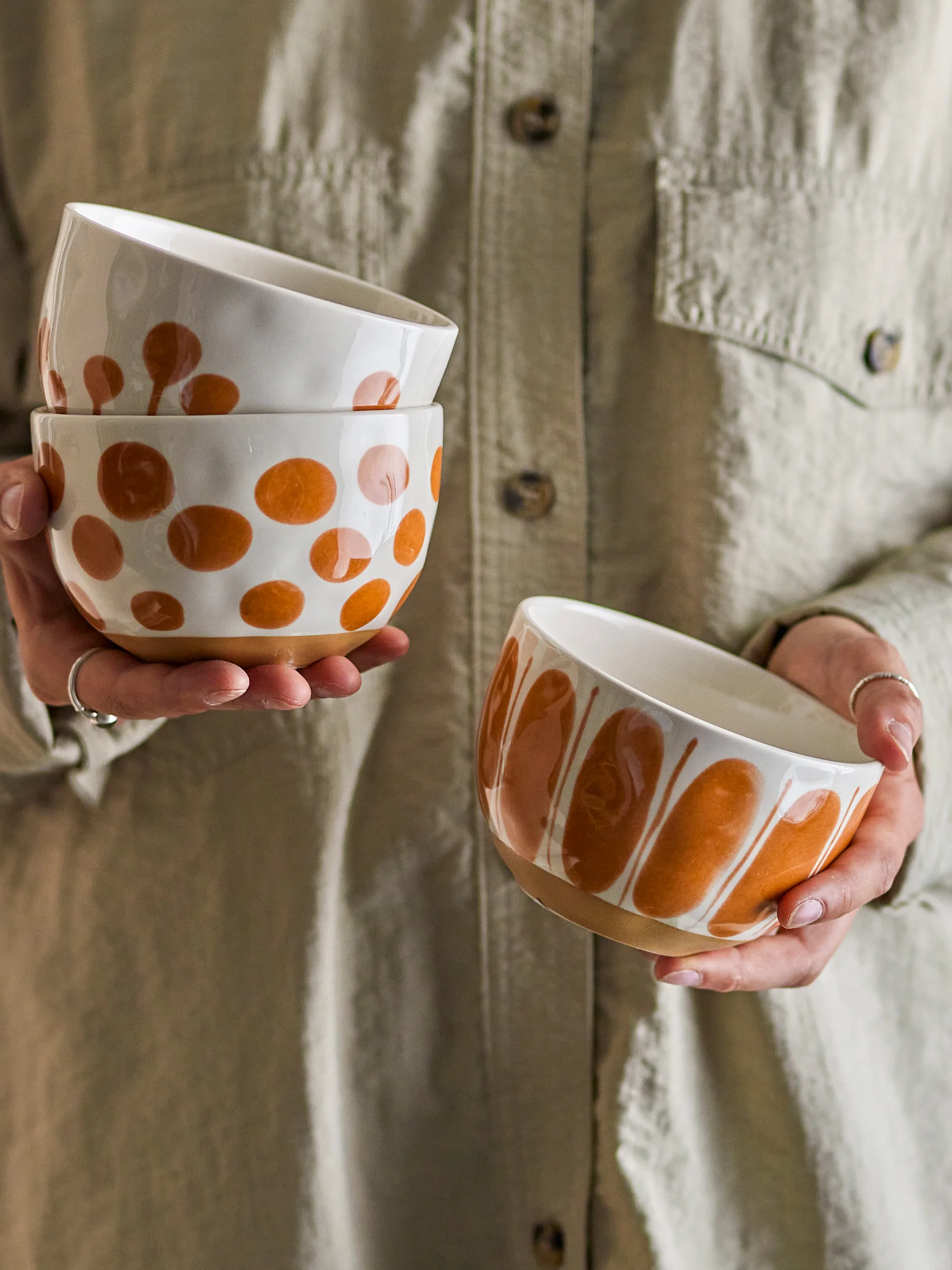 Linora bolle 58 cl 3 deler, Hvit-brun Bloomingville