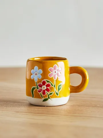 Millie kopp 11 cl - Gul, blomster - Bloomingville