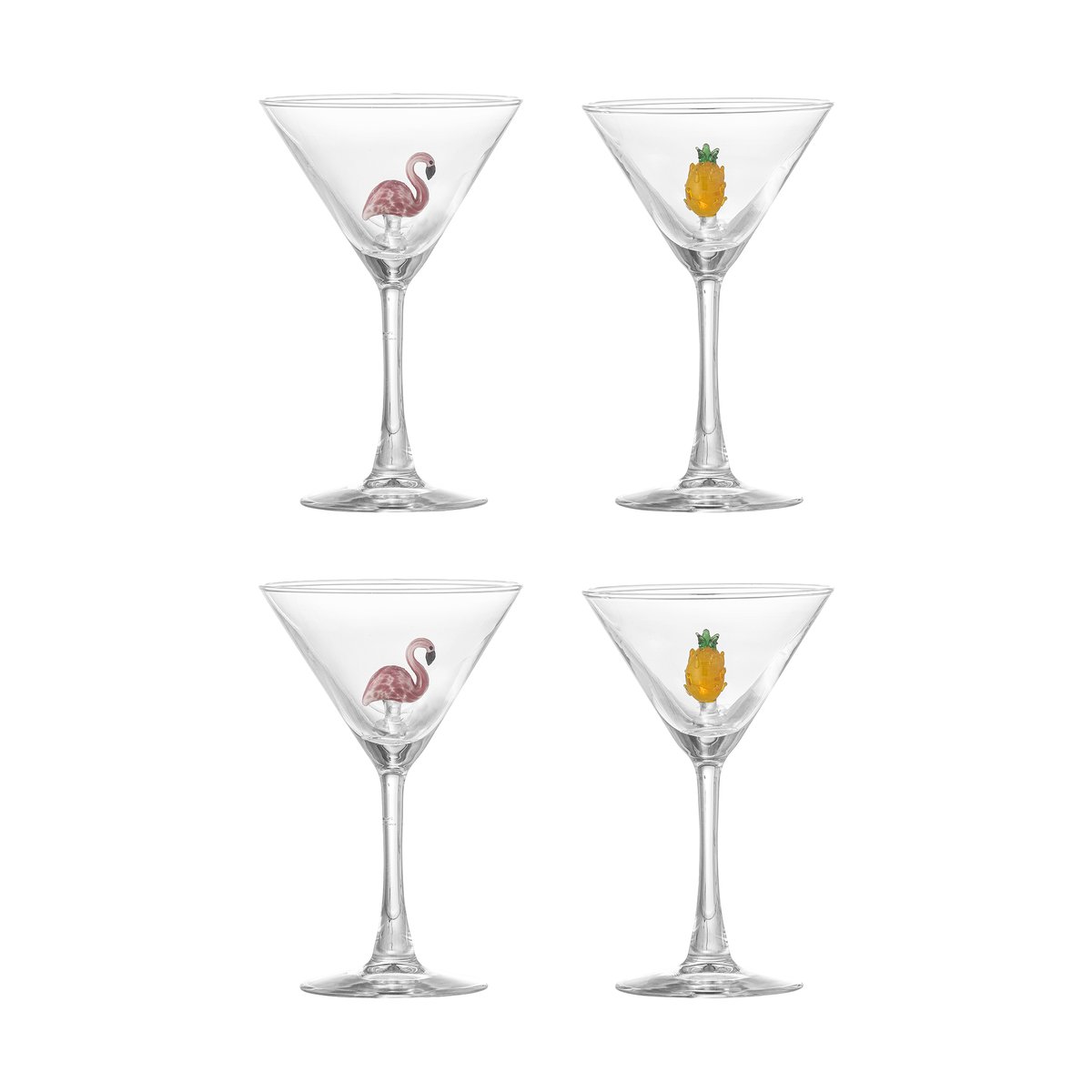 Bloomingville Misa cocktailglass 17 cl 4 deler Clear-flamingo, clear-pineapple