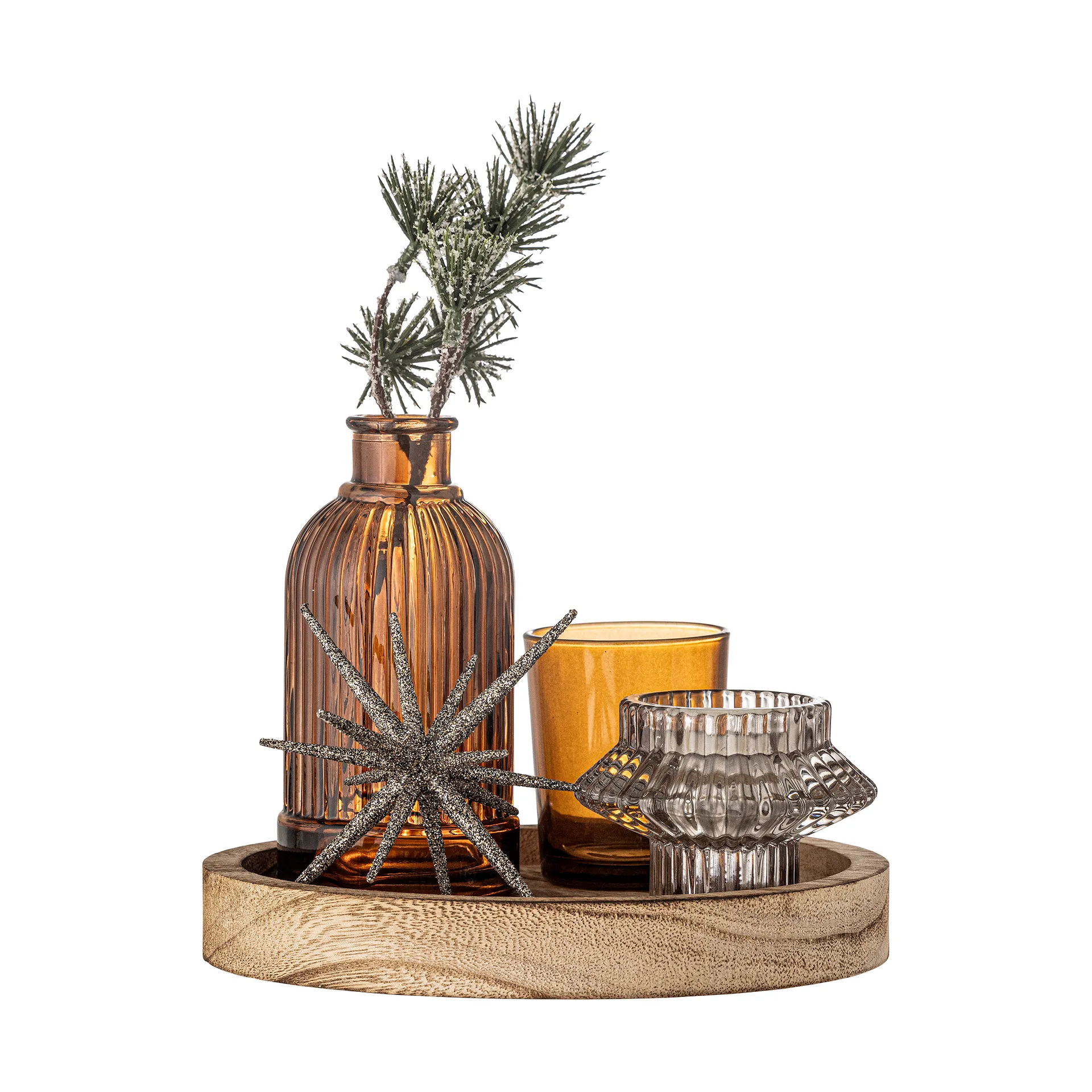 Sanga rund serveringsbrett med dekorasjonsobjekter, 6 deler, Gull Bloomingville