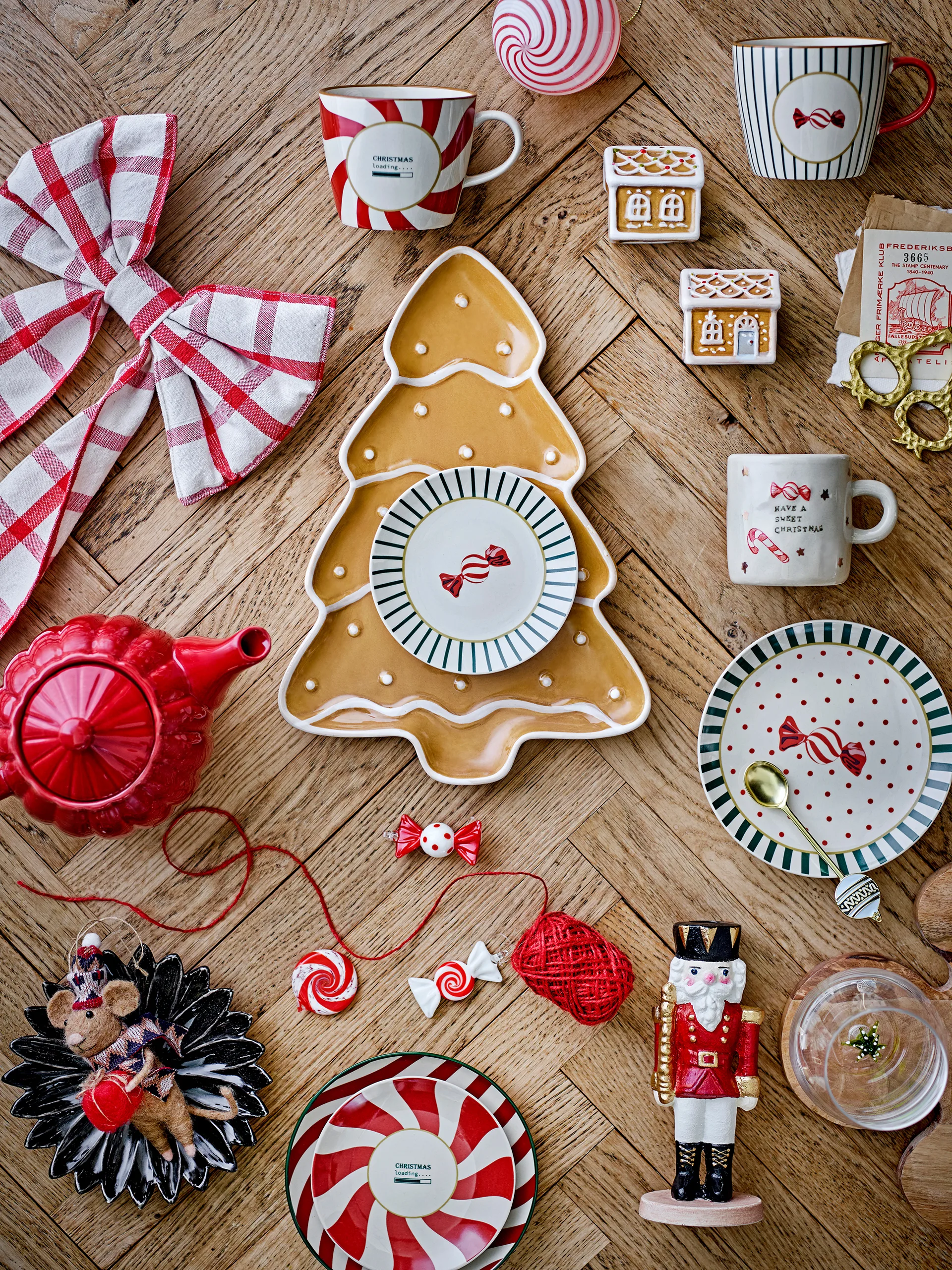 Yule tallerken Ø16 cm, Natur-rød Bloomingville