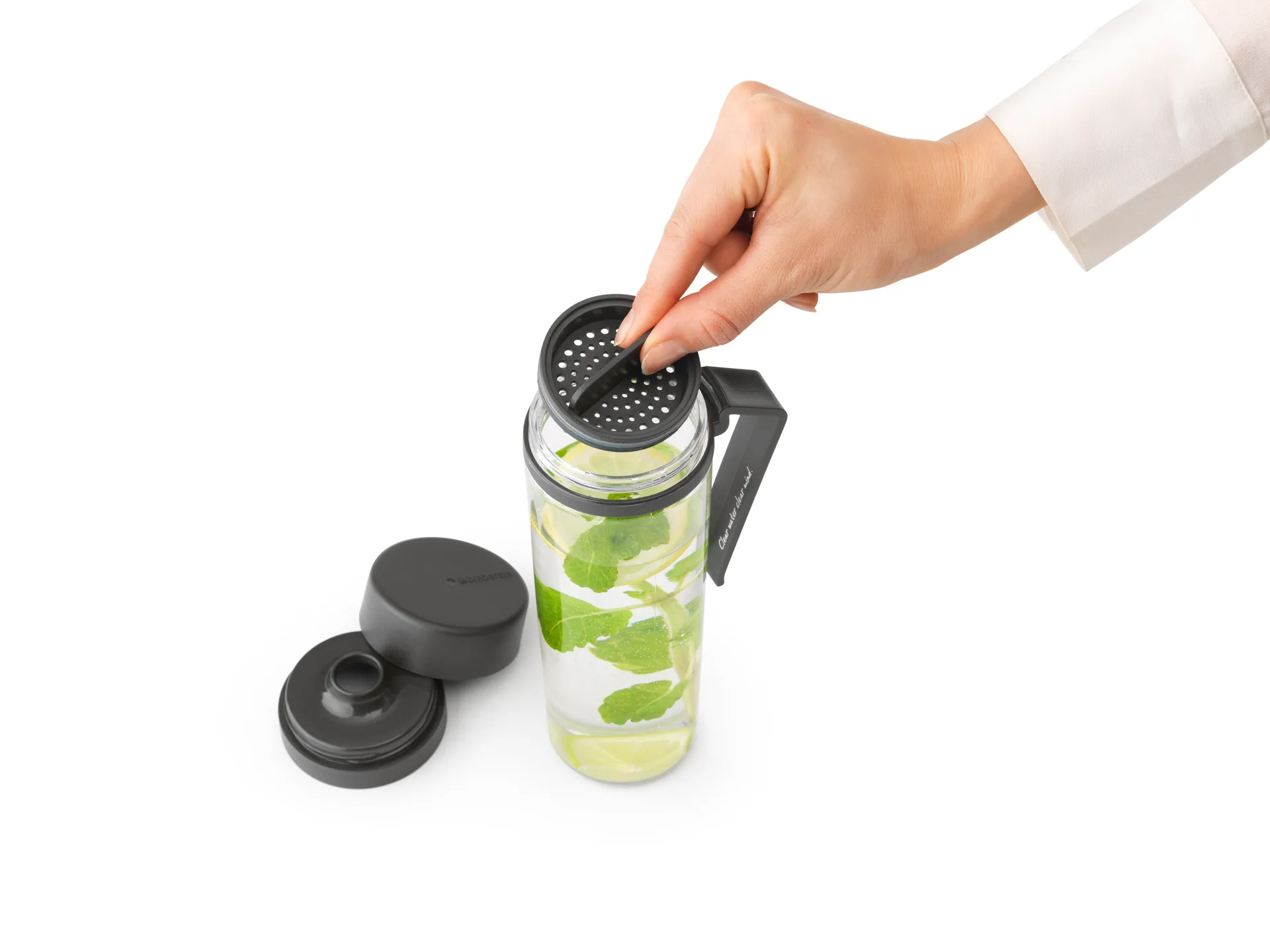 Make & Take vannflaske med sil 0,5 L, Mørkegrå Brabantia