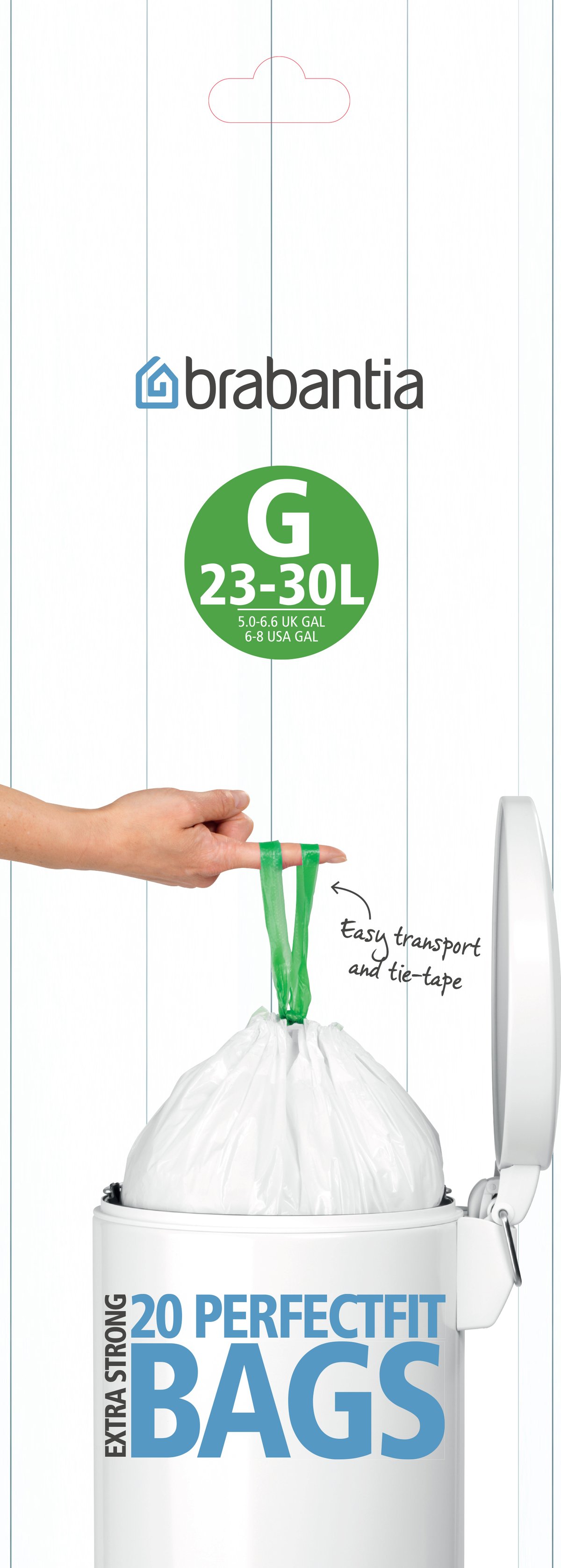 Brabantia Size G - Søppeldunkfôr - trekksnor - 30 L - høytetthetspolyetylen (LDPE) - hvit - pakke av 1 x 20