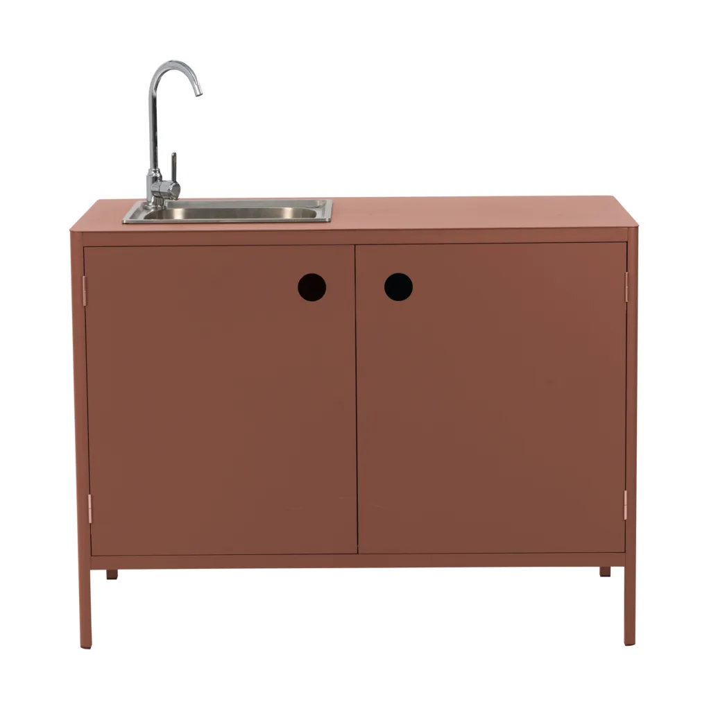 Kelia utekjøkken benkeskap med vask, Zin red, 121x90x64 Brafab