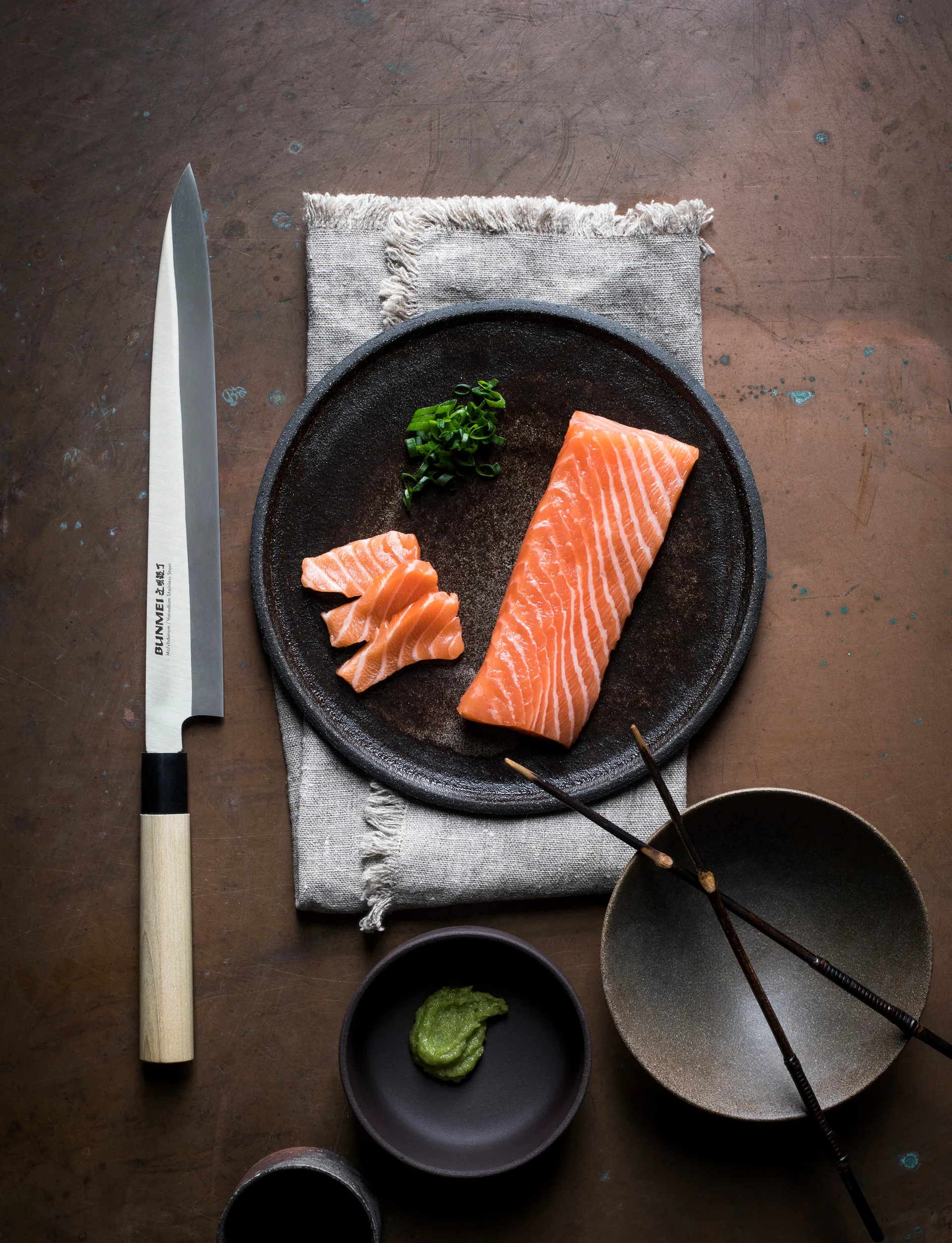 Bunmei Yanagi sashimikniv enkelslipt 27 cm, Rustfritt stål Bunmei