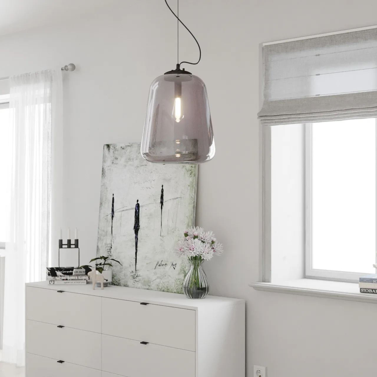 Leola taklampe Ø33 cm, Svart-røyket grå By Rydéns