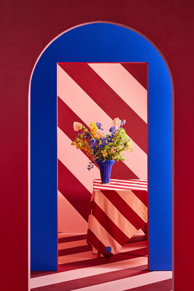 Leya stripe duk 150 x 250 cm, Rød-rosa Byon
