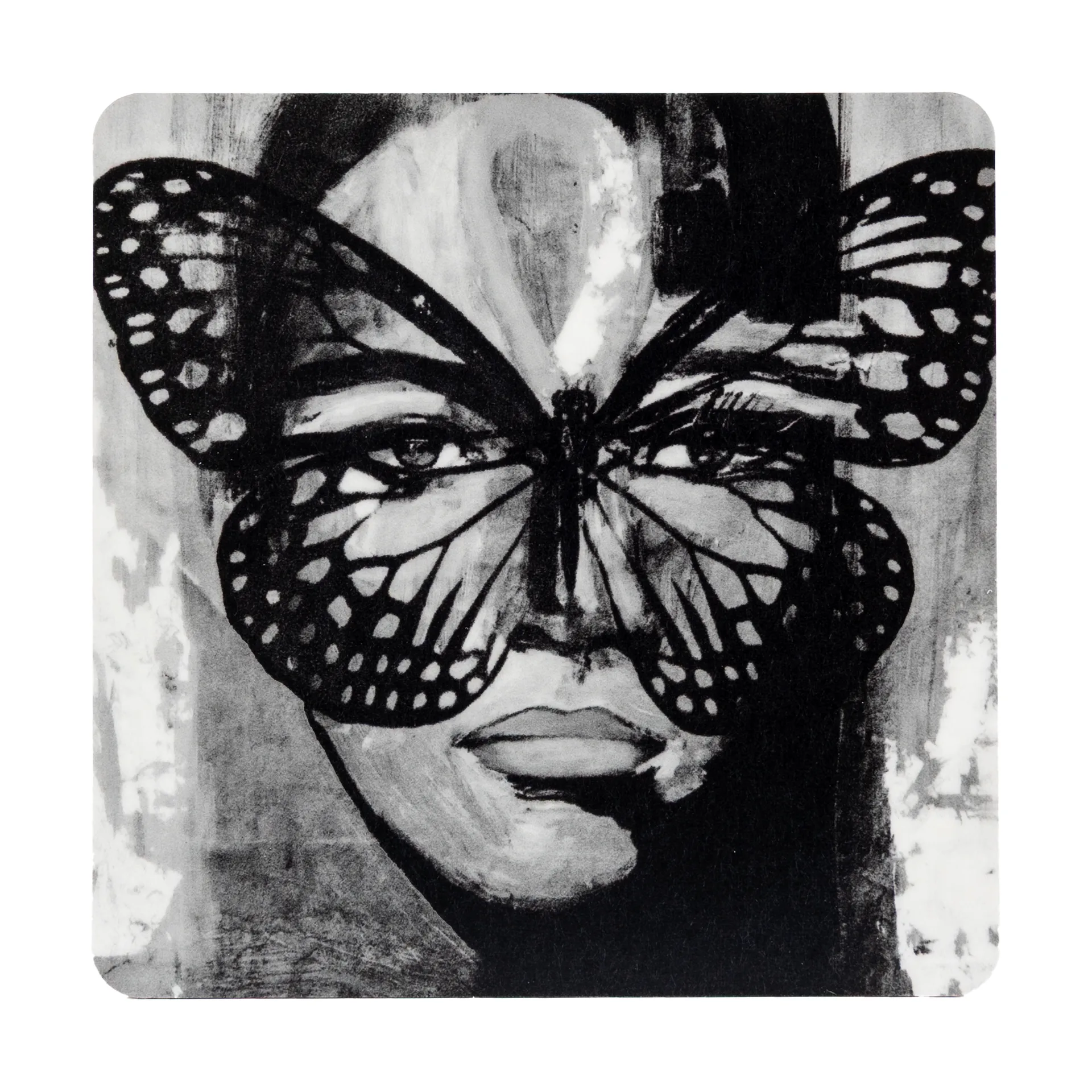 Golden Butterfly glassbrikke  9x9 cm, Black-white Carolina Gynning