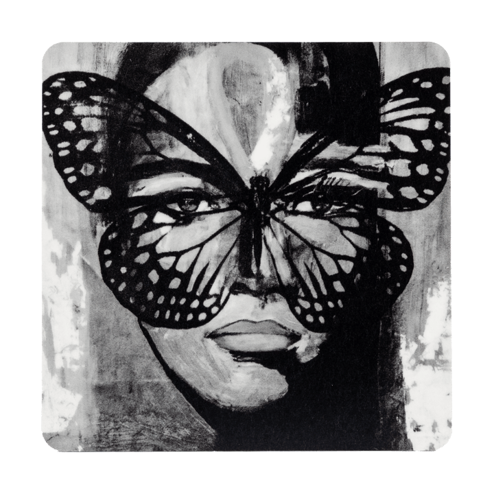 Golden Butterfly glassbrikke  9x9 cm - Black-white - Carolina Gynning