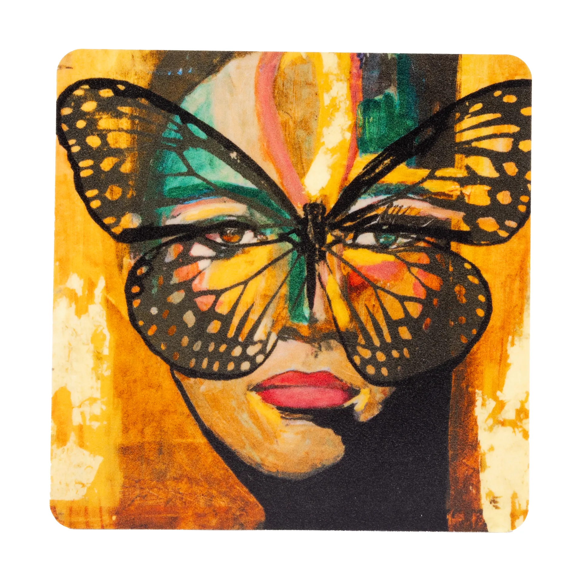 Golden Butterfly glassbrikke  9x9 cm, Orange-black Carolina Gynning