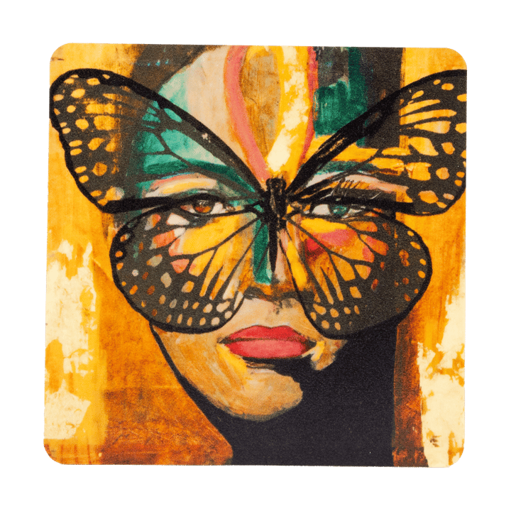 Golden Butterfly glassbrikke  9x9 cm - Orange-black - Carolina Gynning