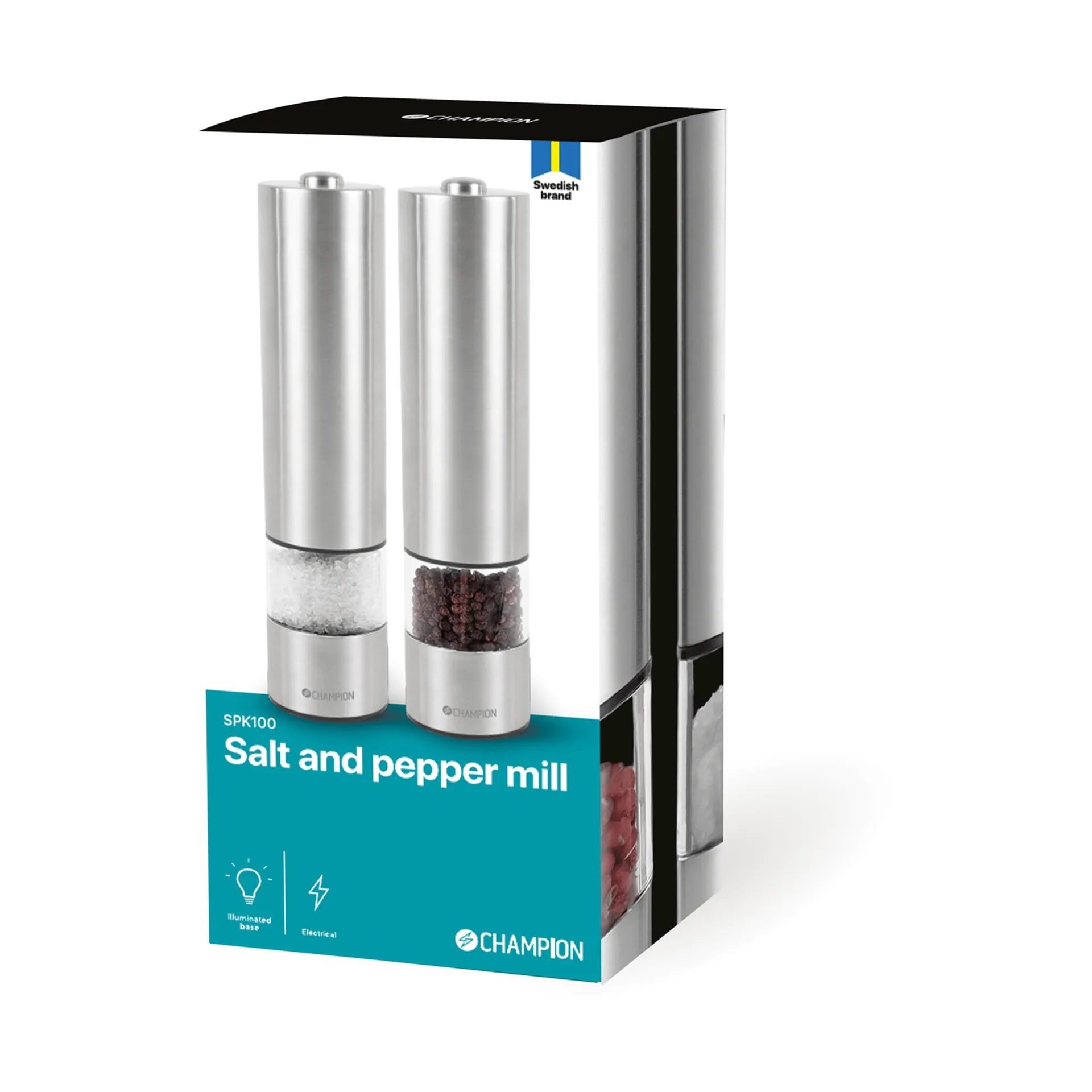 Champion SPK100 salt- og pepperkvern sett, Rustfritt stål Champion