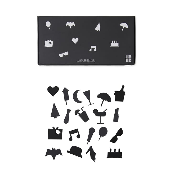 Party icons til oppslagstavle 20 deler, svart Design Letters
