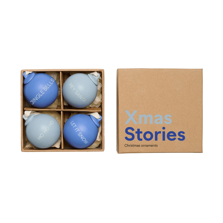 XMAS Stories juletrekule Ø4 cm 4-pakning, Cobalt blue-light blue Design Letters