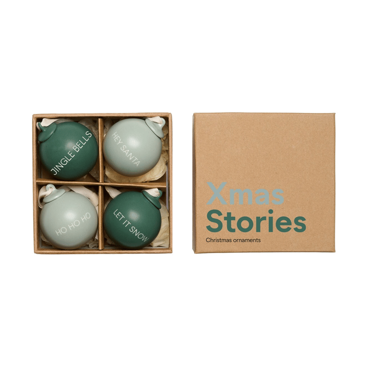 XMAS Stories juletrekule Ø4 cm 4-pakning, Dark green-dusty green Design Letters