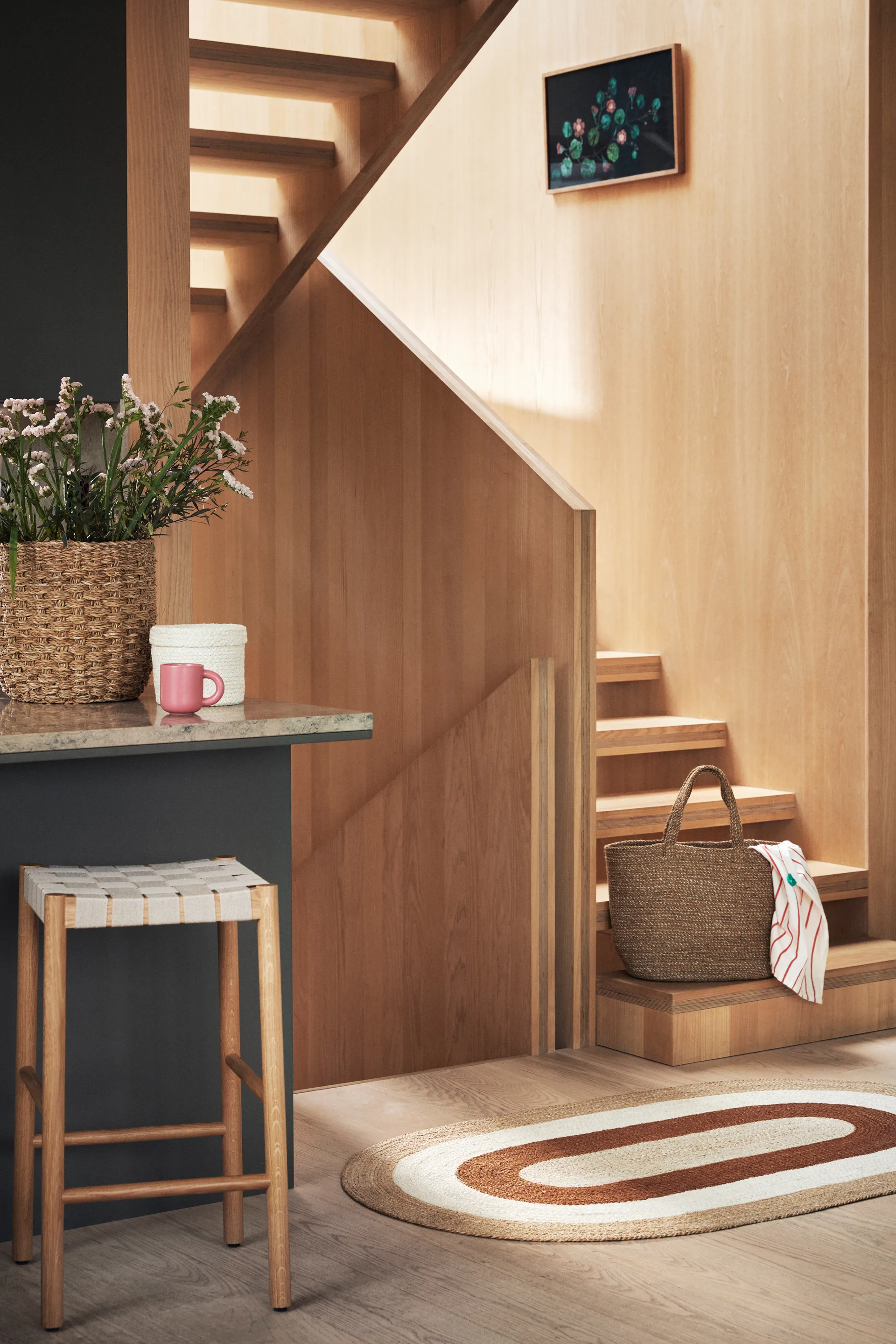 Elin striped oval juteteppe 92 x 150 cm, Brick Dixie