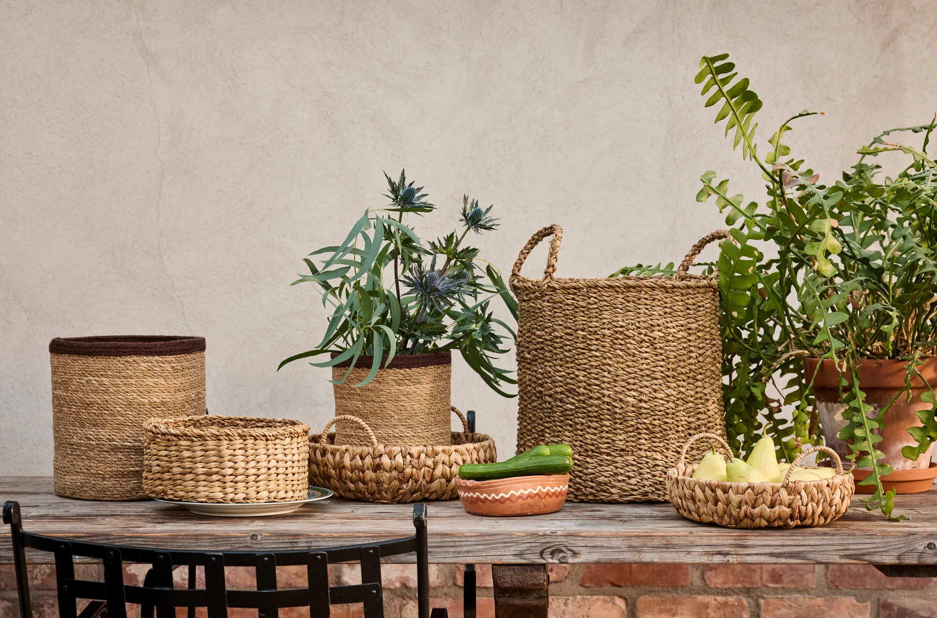 Esther cylinder oppbevaringskurv med håndtak 2-pakning, Natural Dixie