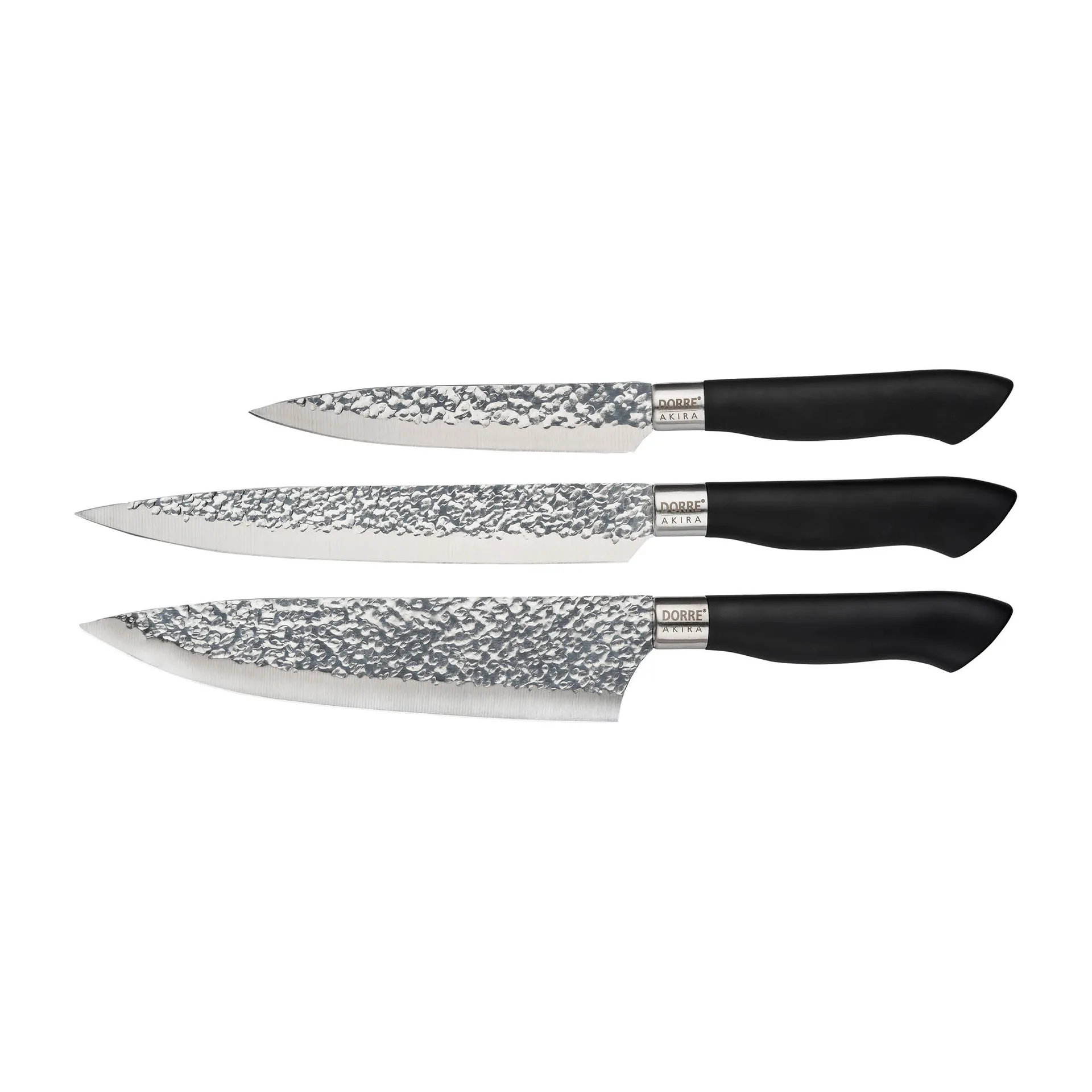 Akira knivsett i rustfritt stål 3 kniver, Sort Dorre