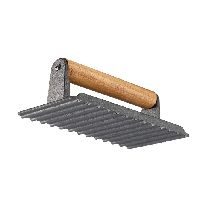 Griffin grillpresse/stekevekt - Støpejern, trehåndtak, 20×10 cm - Dorre