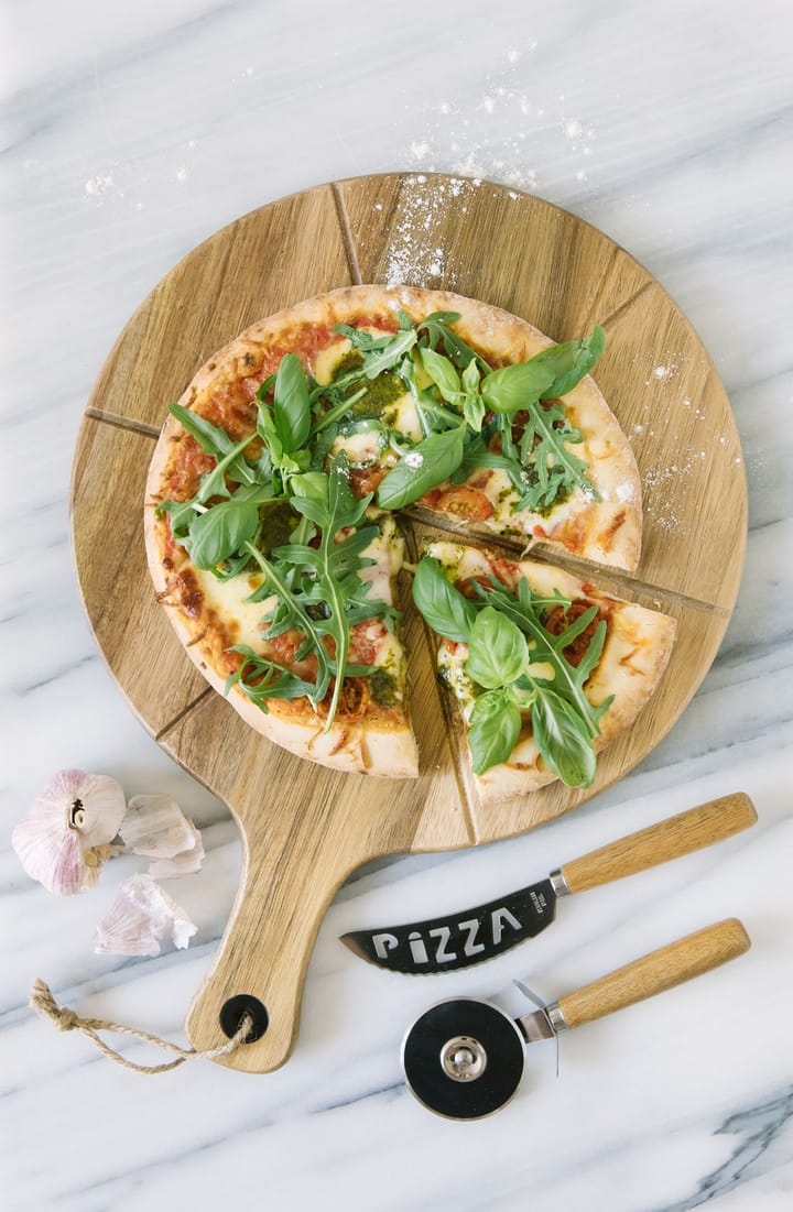 Pino pizzasett kniv og pizzahjul, Akasie-rustfritt stål Dorre