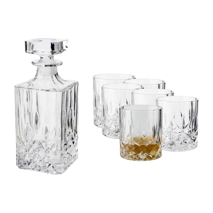 Vide whiskeysett karaffel og 6 stk. whiskeyglass, Krystallglass Dorre