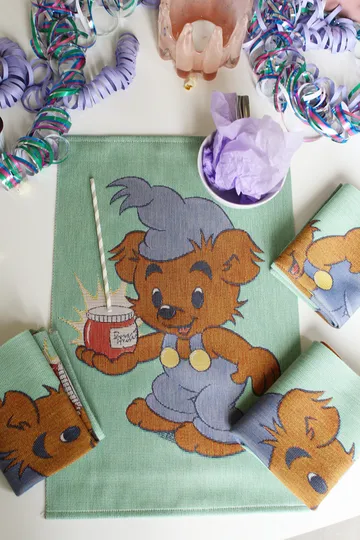 Bamse kjøkkenhåndkle 35x50 cm - Blå-grønn - Ekelund Linneväveri