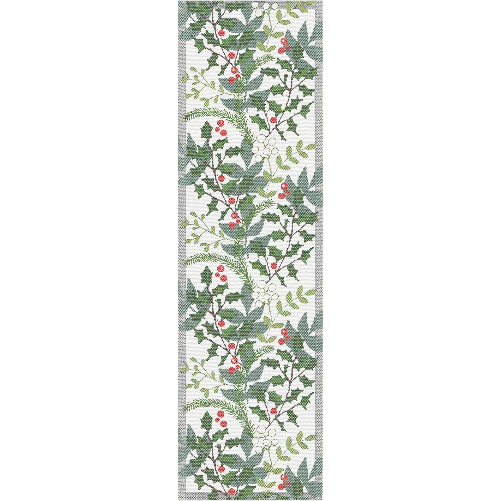 Julia bordsløper 35x120 cm, Hvit-grønn Ekelund Linneväveri