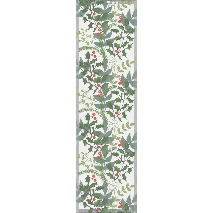 Julia bordsløper 35x120 cm - Hvit-grønn - Ekelund Linneväveri