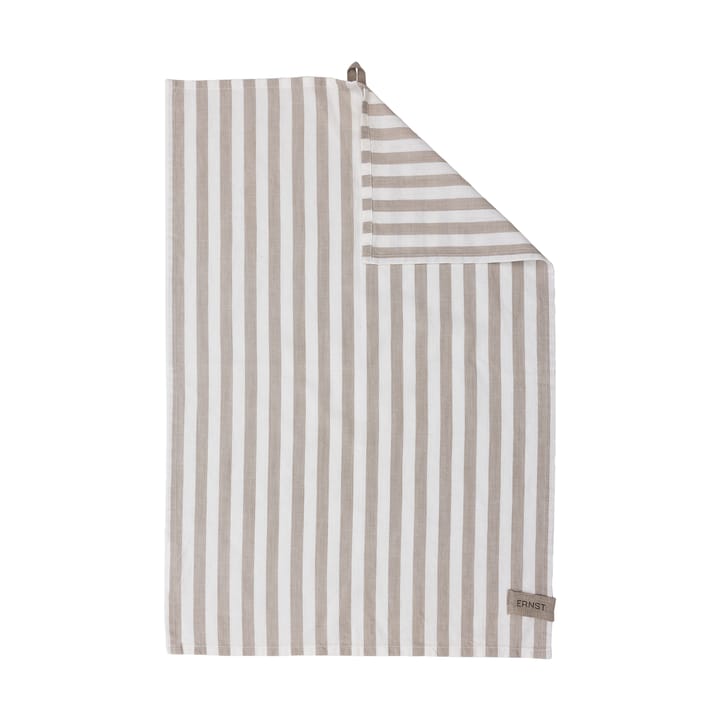Ernst kjøkkenhåndkle, brede striper 47x70 cm - Beige-hvit rand - ERNST