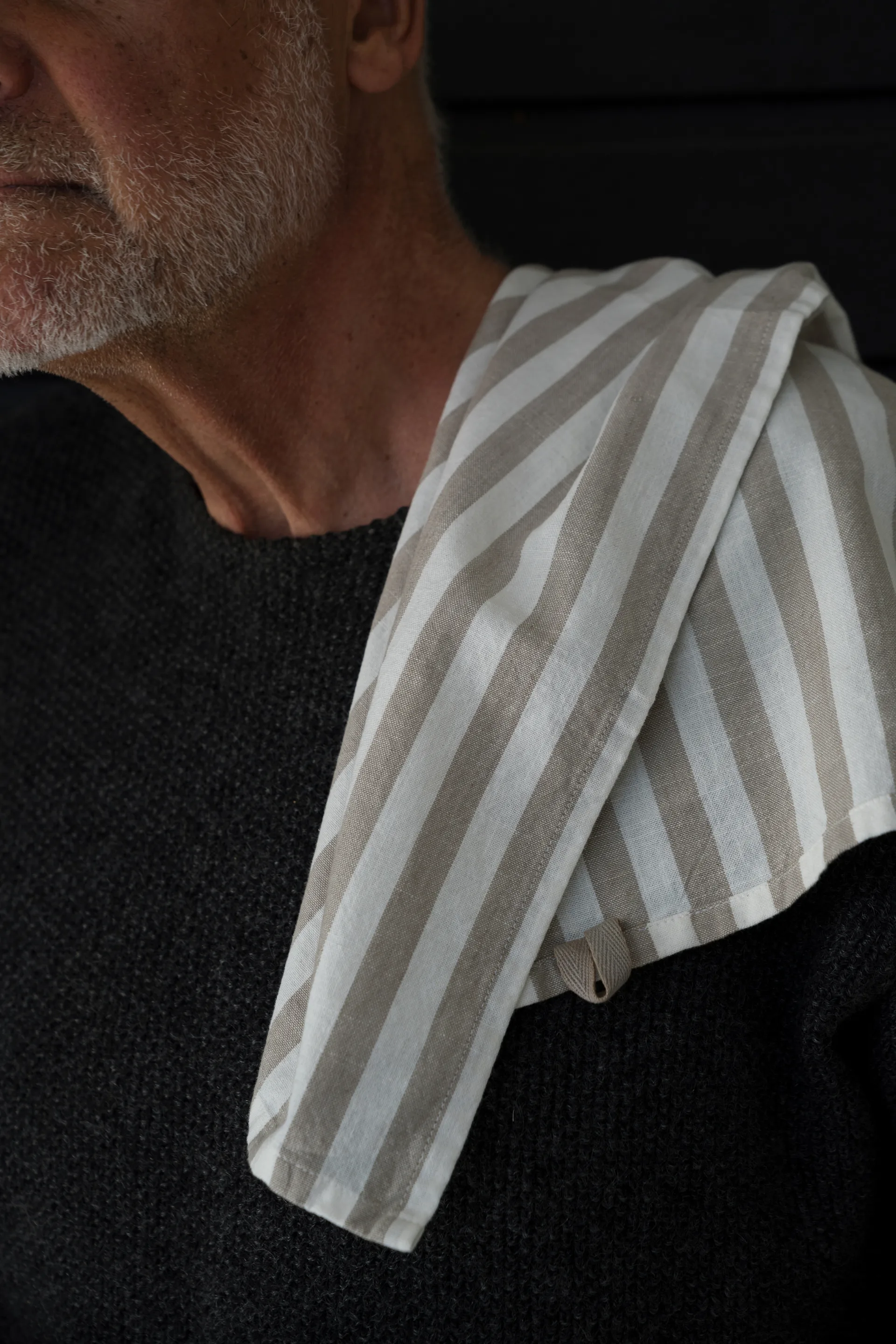 Ernst kjøkkenhåndkle, brede striper 47x70 cm, Beige-hvit rand ERNST